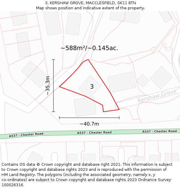 3, KERSHAW GROVE, MACCLESFIELD, SK11 8TN: Plot and title map