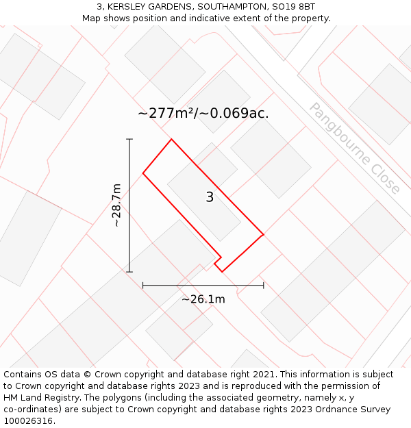 3, KERSLEY GARDENS, SOUTHAMPTON, SO19 8BT: Plot and title map