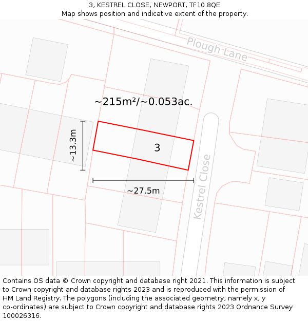 3, KESTREL CLOSE, NEWPORT, TF10 8QE: Plot and title map