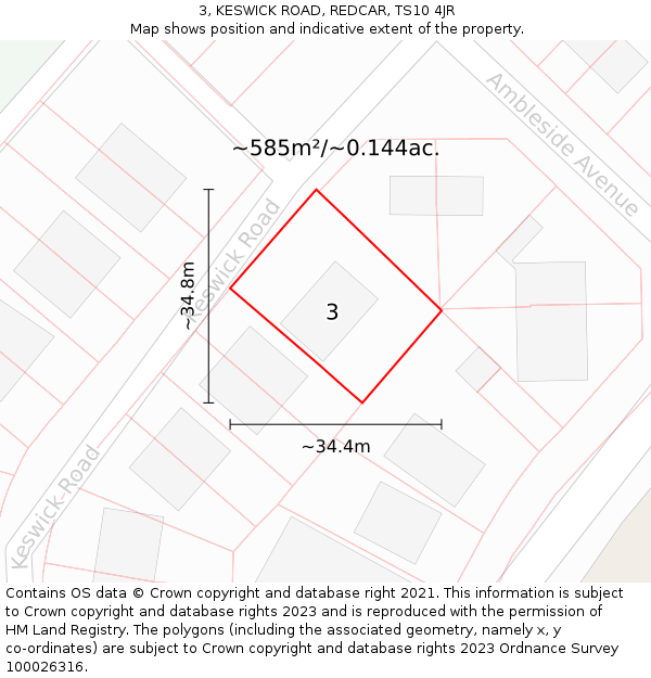 3, KESWICK ROAD, REDCAR, TS10 4JR: Plot and title map