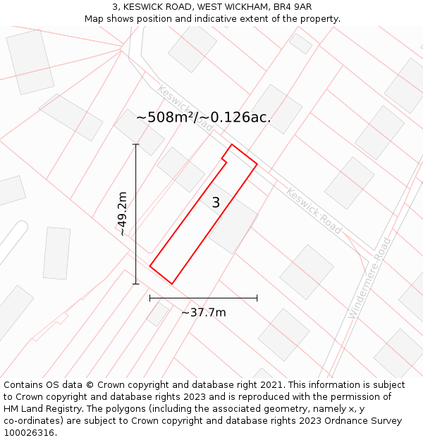 3, KESWICK ROAD, WEST WICKHAM, BR4 9AR: Plot and title map