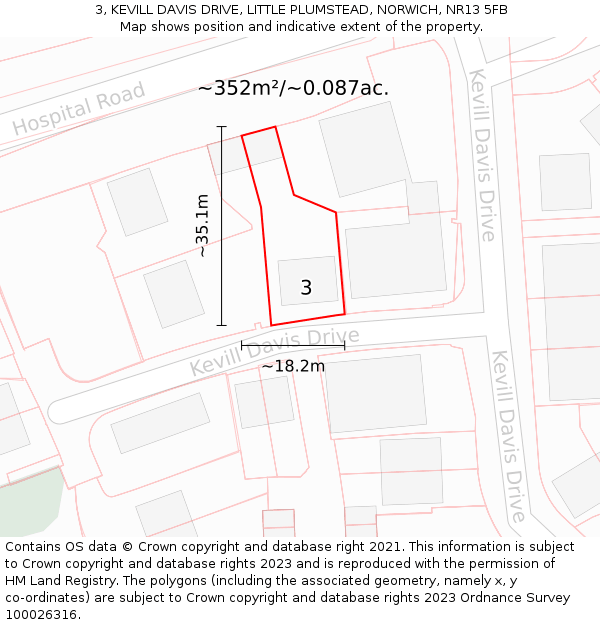 3, KEVILL DAVIS DRIVE, LITTLE PLUMSTEAD, NORWICH, NR13 5FB: Plot and title map