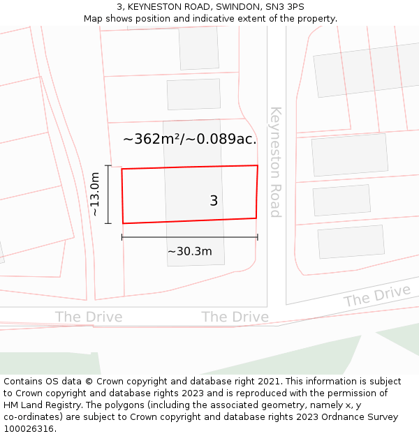 3, KEYNESTON ROAD, SWINDON, SN3 3PS: Plot and title map