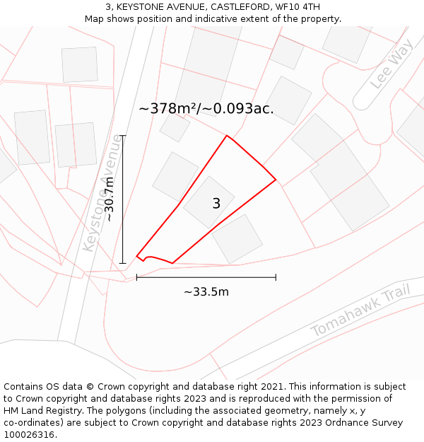 3, KEYSTONE AVENUE, CASTLEFORD, WF10 4TH: Plot and title map