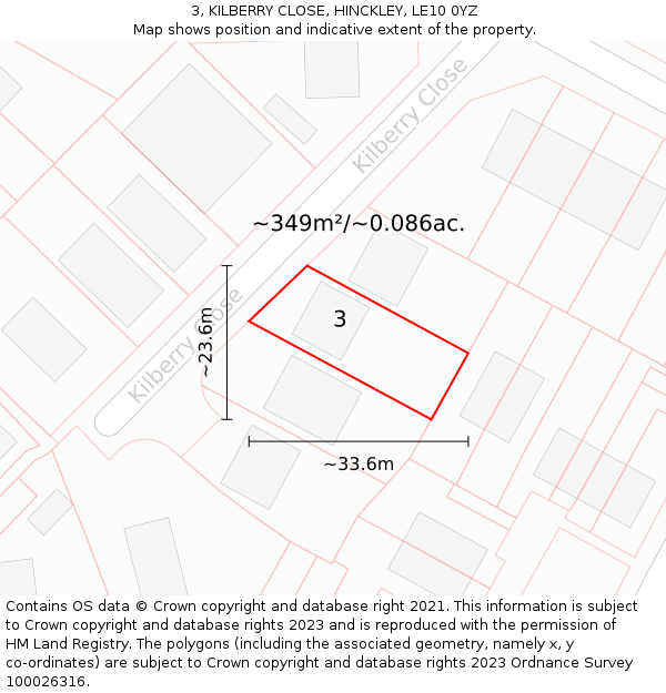 3, KILBERRY CLOSE, HINCKLEY, LE10 0YZ: Plot and title map