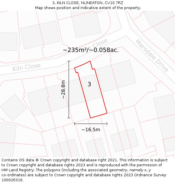 3, KILN CLOSE, NUNEATON, CV10 7RZ: Plot and title map