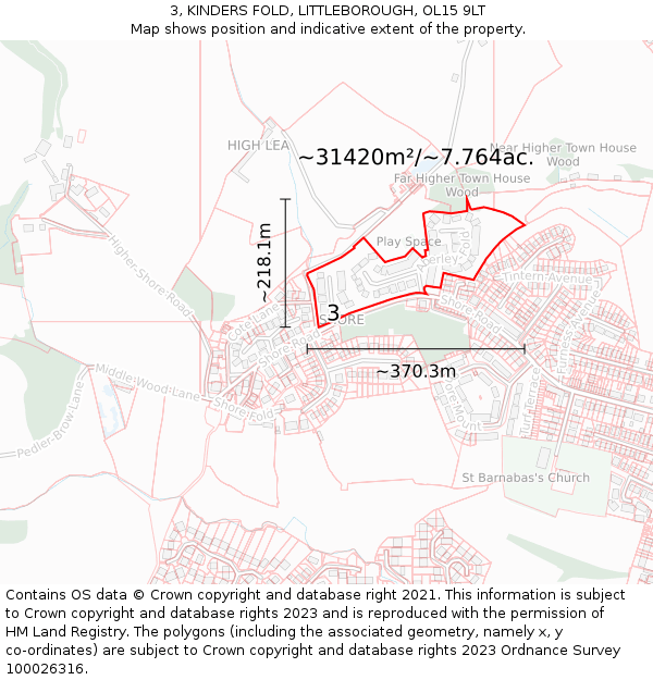 3, KINDERS FOLD, LITTLEBOROUGH, OL15 9LT: Plot and title map