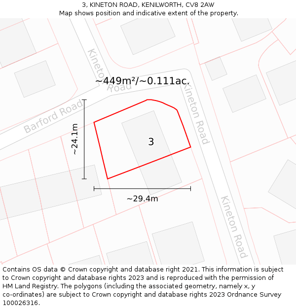 3, KINETON ROAD, KENILWORTH, CV8 2AW: Plot and title map