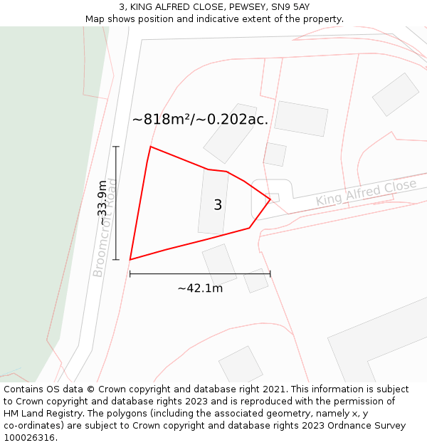 3, KING ALFRED CLOSE, PEWSEY, SN9 5AY: Plot and title map