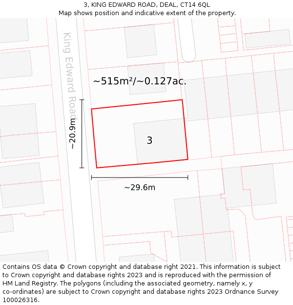 3, KING EDWARD ROAD, DEAL, CT14 6QL: Plot and title map
