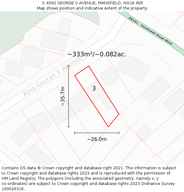 3, KING GEORGE V AVENUE, MANSFIELD, NG18 4ER: Plot and title map