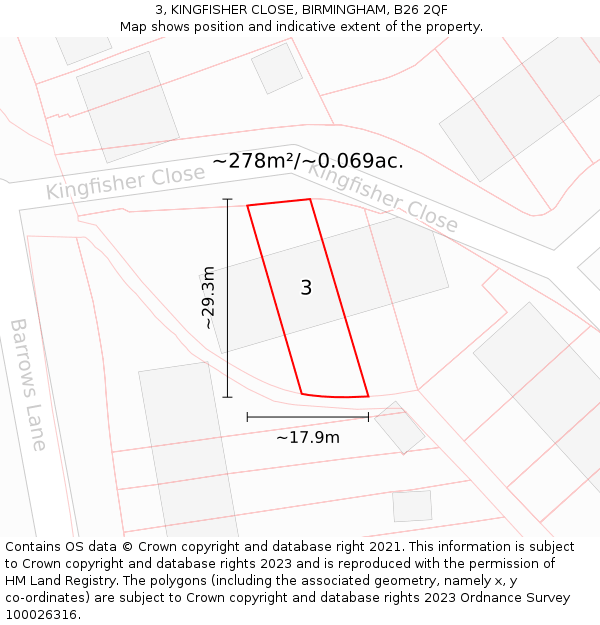 3, KINGFISHER CLOSE, BIRMINGHAM, B26 2QF: Plot and title map