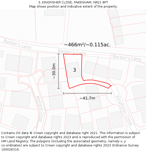 3, KINGFISHER CLOSE, FAKENHAM, NR21 8PT: Plot and title map