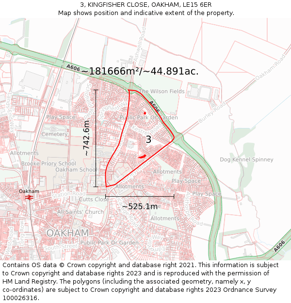 3, KINGFISHER CLOSE, OAKHAM, LE15 6ER: Plot and title map