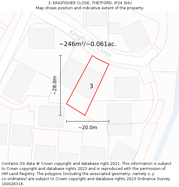 3, KINGFISHER CLOSE, THETFORD, IP24 3HU: Plot and title map