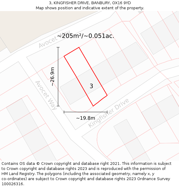 3, KINGFISHER DRIVE, BANBURY, OX16 9YD: Plot and title map