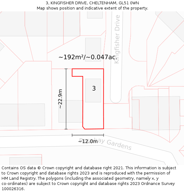 3, KINGFISHER DRIVE, CHELTENHAM, GL51 0WN: Plot and title map