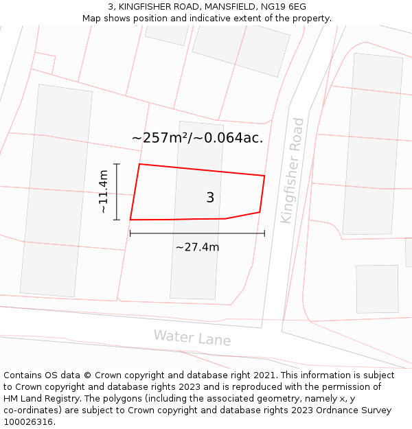 3, KINGFISHER ROAD, MANSFIELD, NG19 6EG: Plot and title map