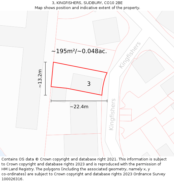 3, KINGFISHERS, SUDBURY, CO10 2BE: Plot and title map