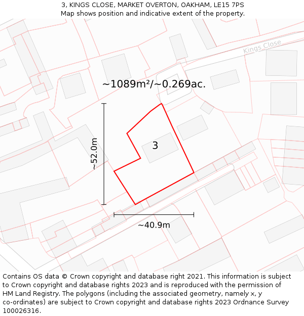 3, KINGS CLOSE, MARKET OVERTON, OAKHAM, LE15 7PS: Plot and title map