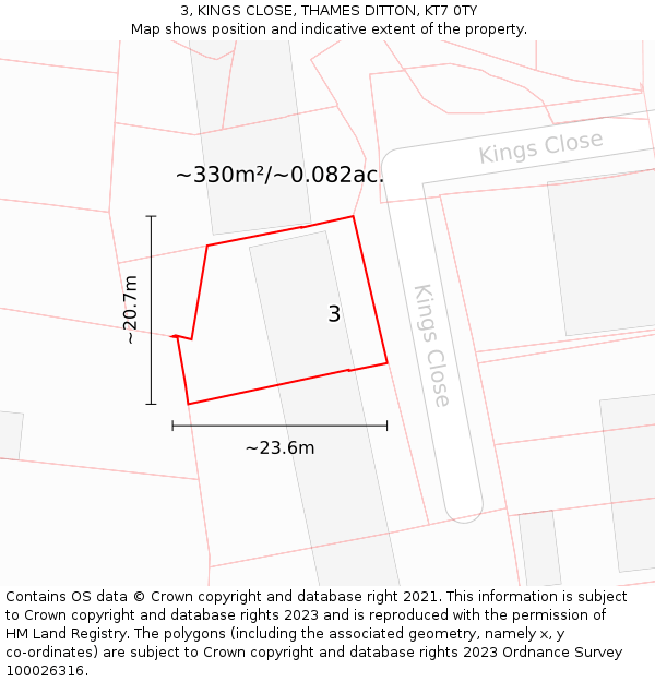 3, KINGS CLOSE, THAMES DITTON, KT7 0TY: Plot and title map