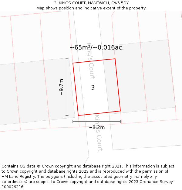 3, KINGS COURT, NANTWICH, CW5 5DY: Plot and title map