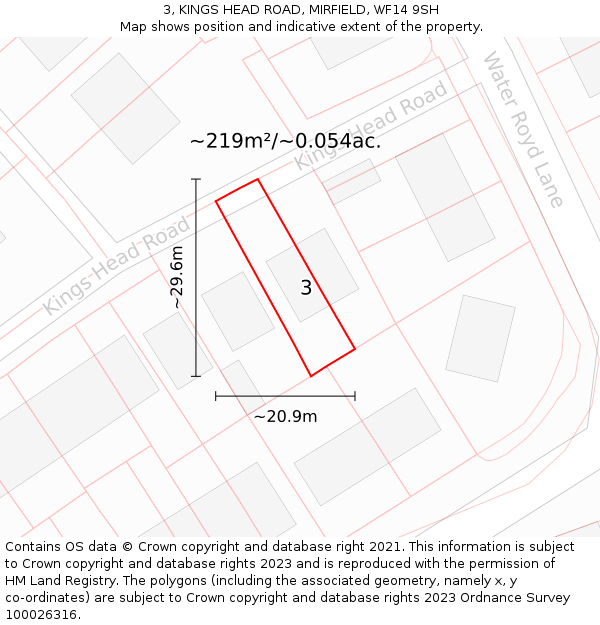 3, KINGS HEAD ROAD, MIRFIELD, WF14 9SH: Plot and title map