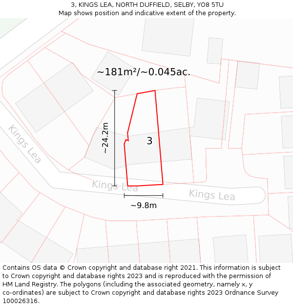 3, KINGS LEA, NORTH DUFFIELD, SELBY, YO8 5TU: Plot and title map