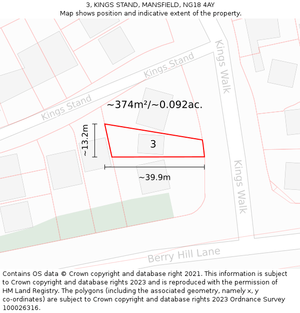 3, KINGS STAND, MANSFIELD, NG18 4AY: Plot and title map