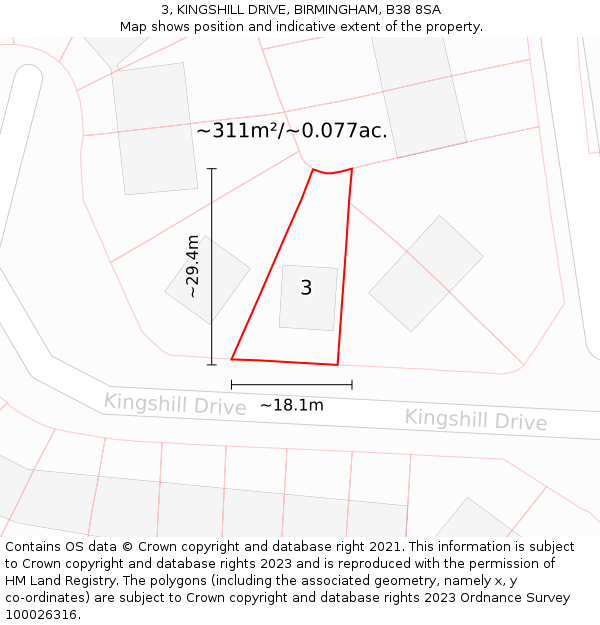 3, KINGSHILL DRIVE, BIRMINGHAM, B38 8SA: Plot and title map