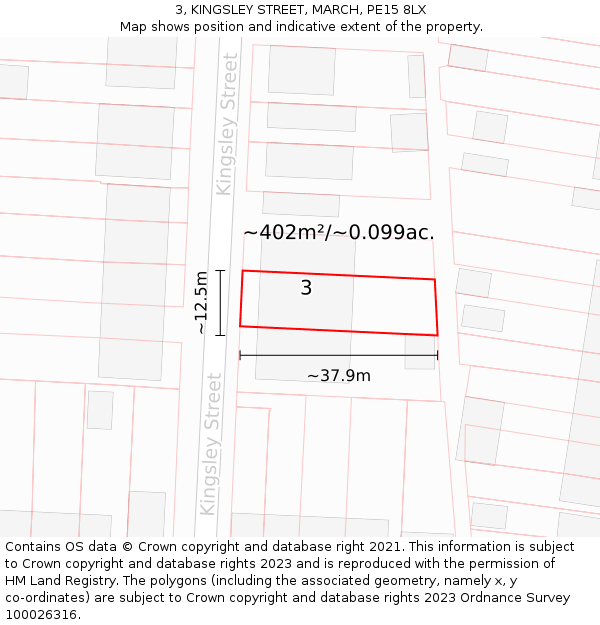 3, KINGSLEY STREET, MARCH, PE15 8LX: Plot and title map