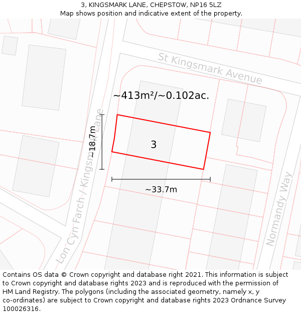 3, KINGSMARK LANE, CHEPSTOW, NP16 5LZ: Plot and title map