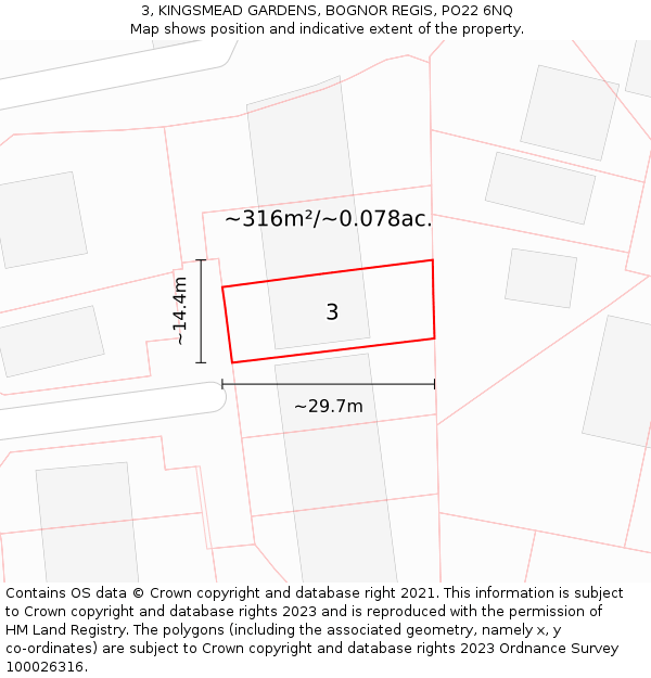 3, KINGSMEAD GARDENS, BOGNOR REGIS, PO22 6NQ: Plot and title map