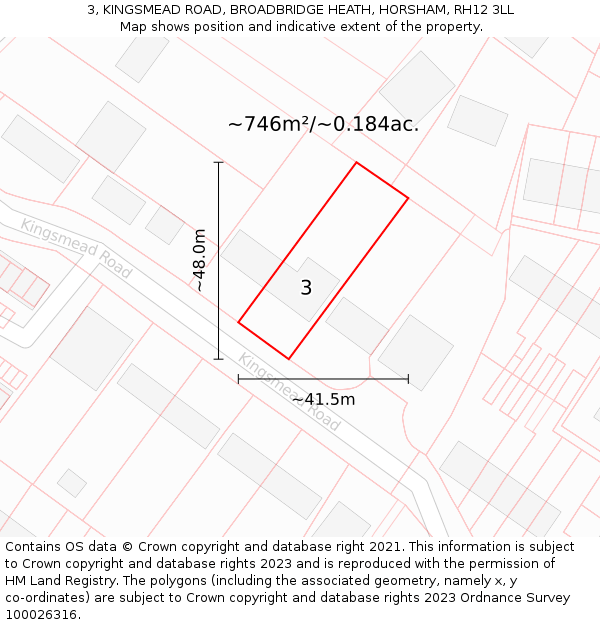 3, KINGSMEAD ROAD, BROADBRIDGE HEATH, HORSHAM, RH12 3LL: Plot and title map