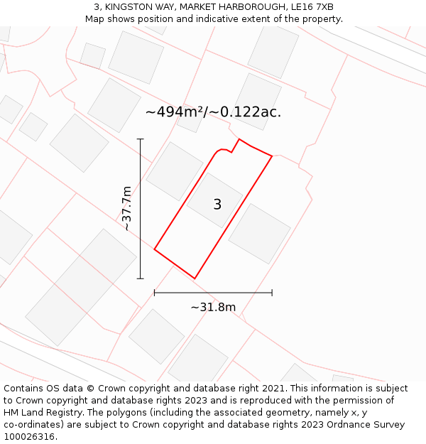 3, KINGSTON WAY, MARKET HARBOROUGH, LE16 7XB: Plot and title map