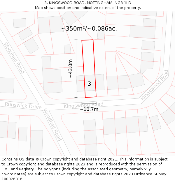 3, KINGSWOOD ROAD, NOTTINGHAM, NG8 1LD: Plot and title map