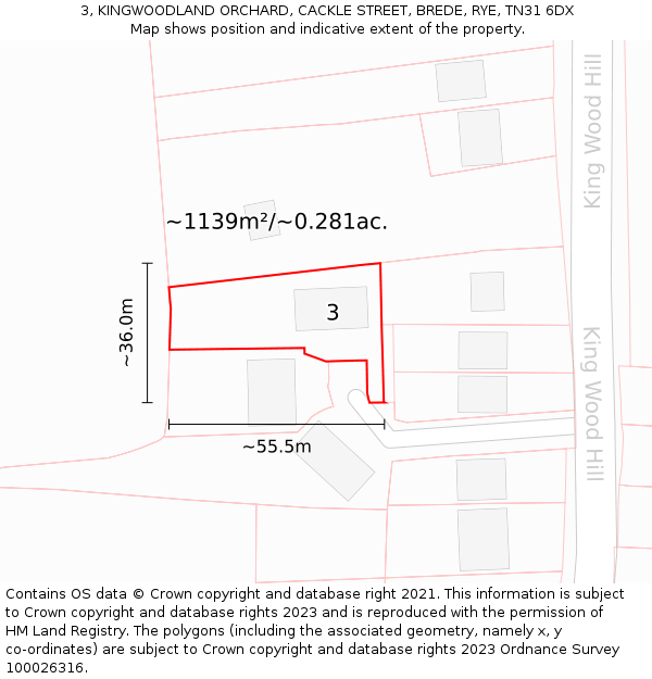 3, KINGWOODLAND ORCHARD, CACKLE STREET, BREDE, RYE, TN31 6DX: Plot and title map