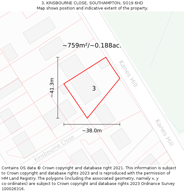 3, KINSBOURNE CLOSE, SOUTHAMPTON, SO19 6HD: Plot and title map