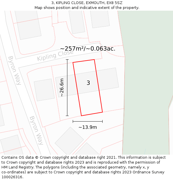 3, KIPLING CLOSE, EXMOUTH, EX8 5SZ: Plot and title map