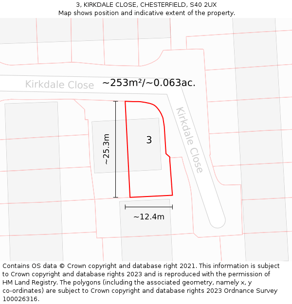 3, KIRKDALE CLOSE, CHESTERFIELD, S40 2UX: Plot and title map