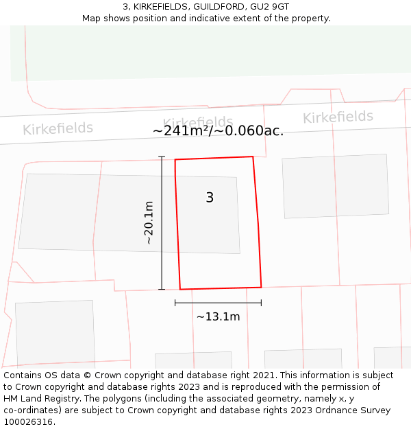 3, KIRKEFIELDS, GUILDFORD, GU2 9GT: Plot and title map