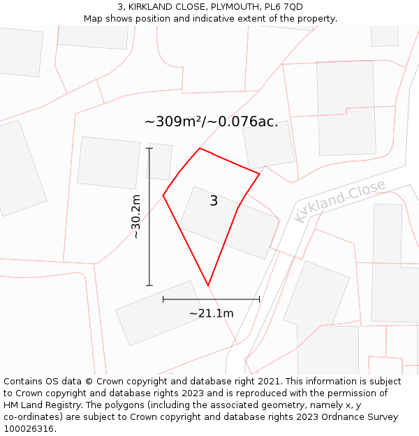 3, KIRKLAND CLOSE, PLYMOUTH, PL6 7QD: Plot and title map