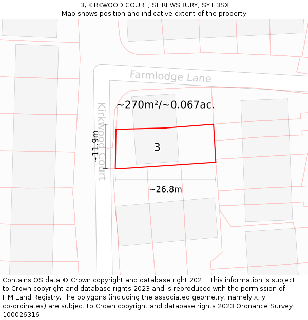 3, KIRKWOOD COURT, SHREWSBURY, SY1 3SX: Plot and title map