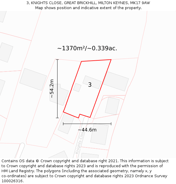 3, KNIGHTS CLOSE, GREAT BRICKHILL, MILTON KEYNES, MK17 9AW: Plot and title map