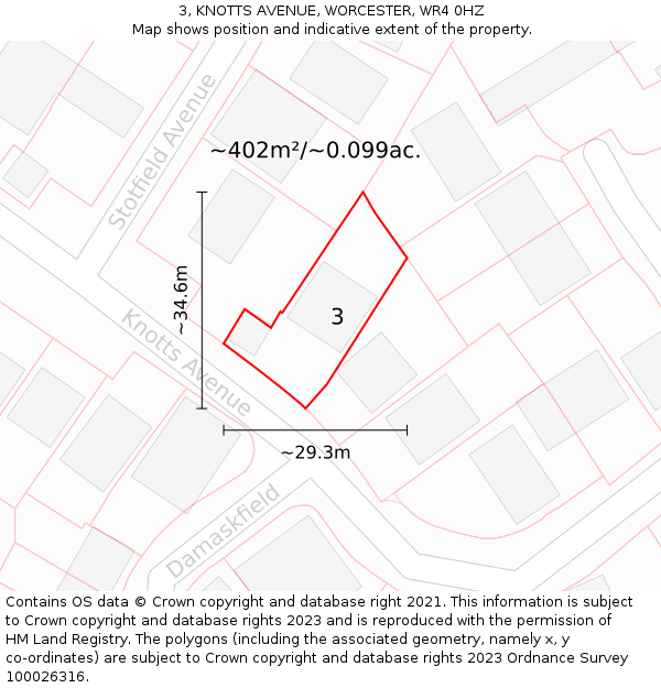 3, KNOTTS AVENUE, WORCESTER, WR4 0HZ: Plot and title map