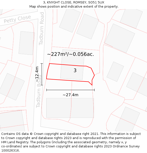 3, KNYGHT CLOSE, ROMSEY, SO51 5UX: Plot and title map