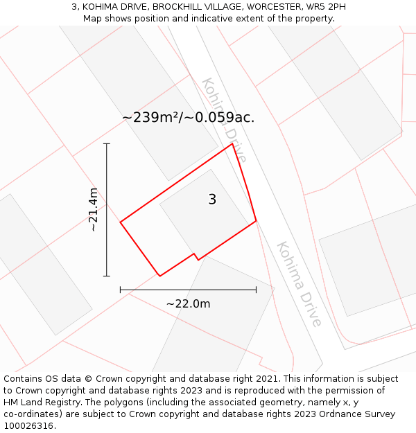 3, KOHIMA DRIVE, BROCKHILL VILLAGE, WORCESTER, WR5 2PH: Plot and title map