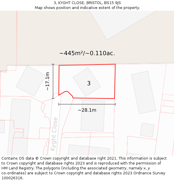 3, KYGHT CLOSE, BRISTOL, BS15 9JS: Plot and title map