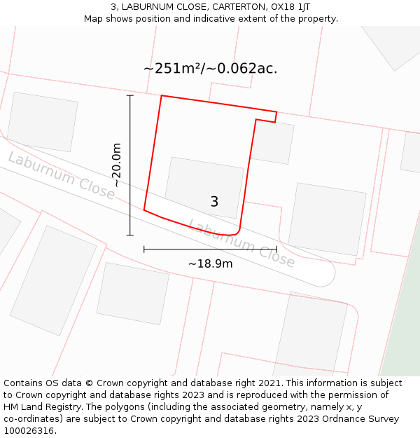 3, LABURNUM CLOSE, CARTERTON, OX18 1JT: Plot and title map