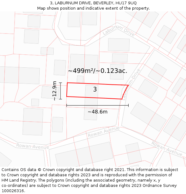 3, LABURNUM DRIVE, BEVERLEY, HU17 9UQ: Plot and title map